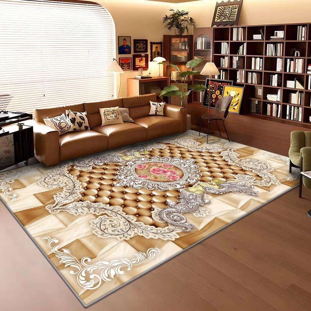 European Luxury Floral Carpet Living Room Large Area Rug Non-slip Coffee Table Mat Washable Bedroom Decoration Rug Customizable