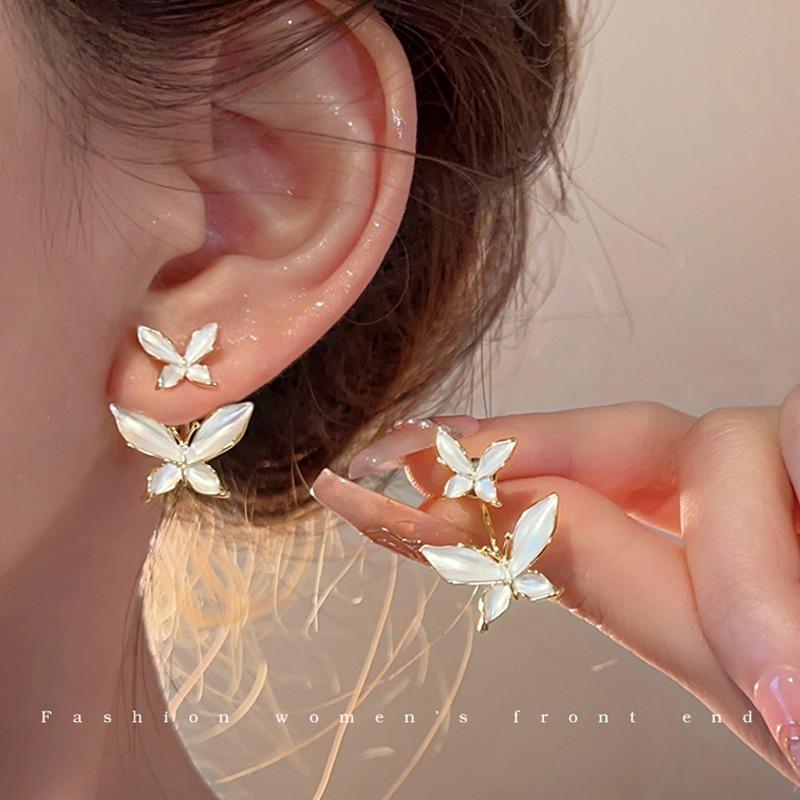 S925 silver needle zircon pearl earrings women's light luxury niche high-end butterfly stud earrings versatile temperament earrings