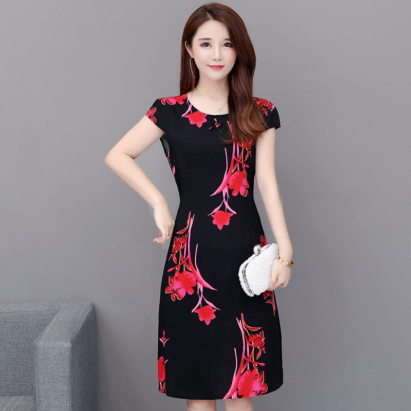 Letní dámské bavlněné šaty velké velikosti Šaty s volným páskem pro matku