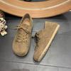 Fashion Suede Front Lace-up Flat Shoes Autumn New Round Toe Deep Mouth Non-slip Wear-resistant Single Shoes