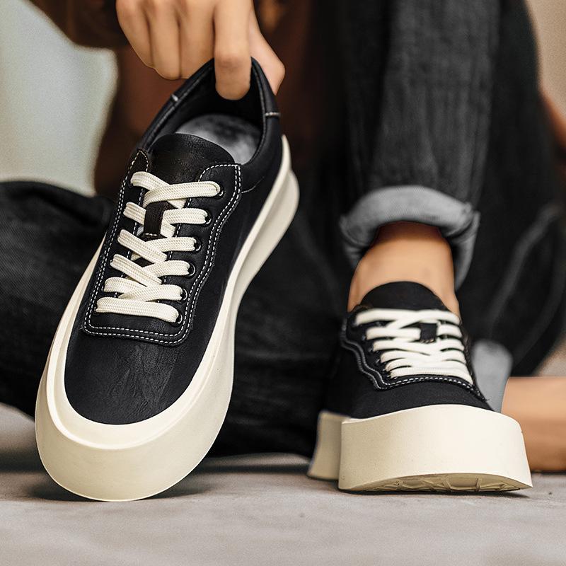 Men's shoes trendy new high-quality waterproof leather comfortable board shoes men's low-top retro thick-soled heightening casual shoes