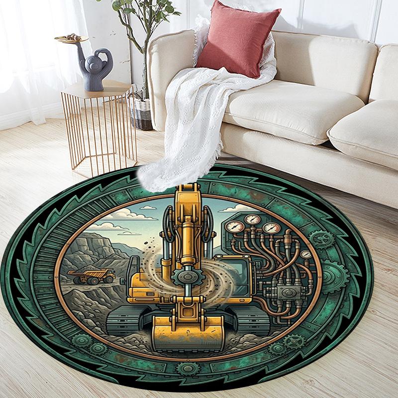 Industrial Machinery Artwork Round Area Rug Under Office Chairs Bedroom Living Room Home Decor