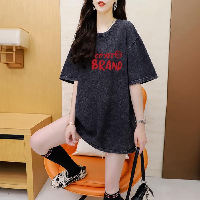 

Женская дизайнерская футболка с коротким рукавом и воротником-стойкой, выстиранная и состаренная 3XL чёрный