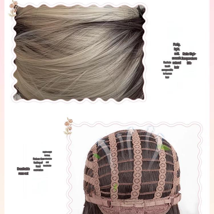 Platinum Gold Gradient Long Straight Cosplay Wig with Black Highlights for Women
