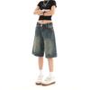 Women's Fashion Vintage High Waist 2000S Blue Denim Shorts Casual Men Jean Loose Fit Y2K Street Harajuku Style Baggy Shorts