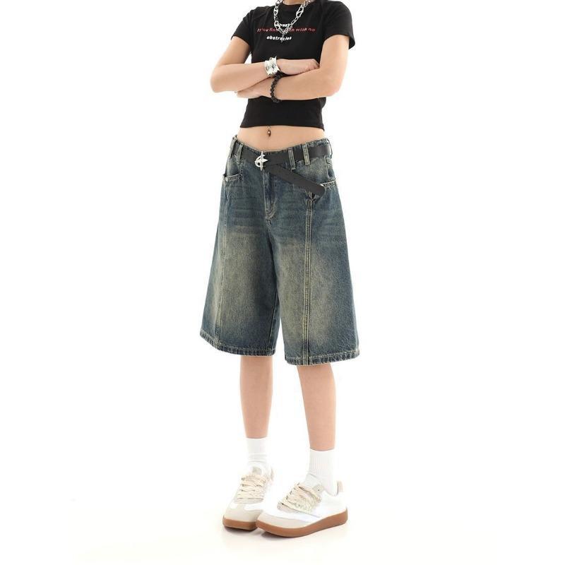 Женские модные винтажные синие джинсовые шорты с высокой талией 2000-х годов — фото 6