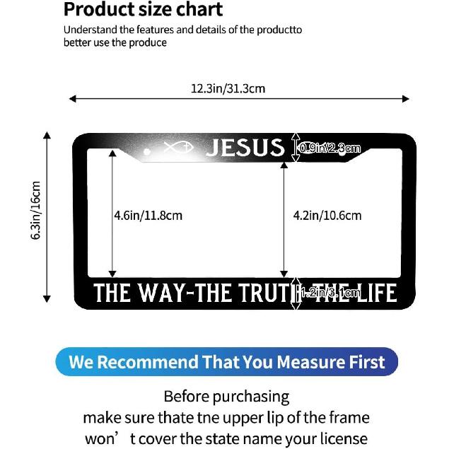 License Plate Frames, Jesus The Way The Truth The Life License Plate Cover Holder, Christian Car Accessories, Car Tag Frame, Auto Tags Cover 2 Holes