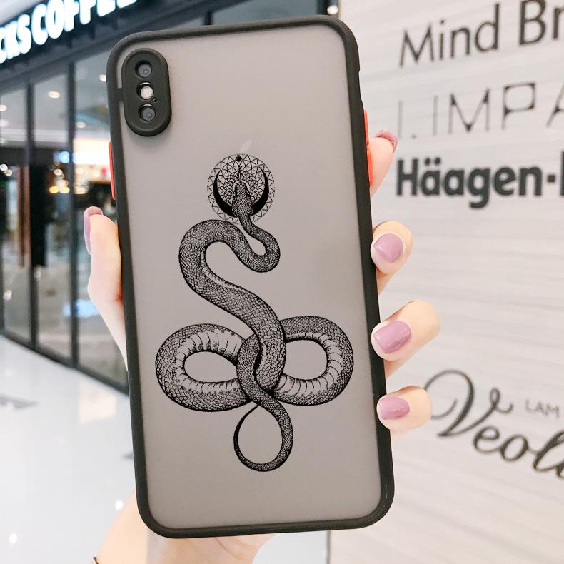 Snake Black Matte Phone Case For iPhone X XR XS 17 15 14 13 12 mini 11 pro max for iphone 16 Plus Promax Shockproof Back Covers