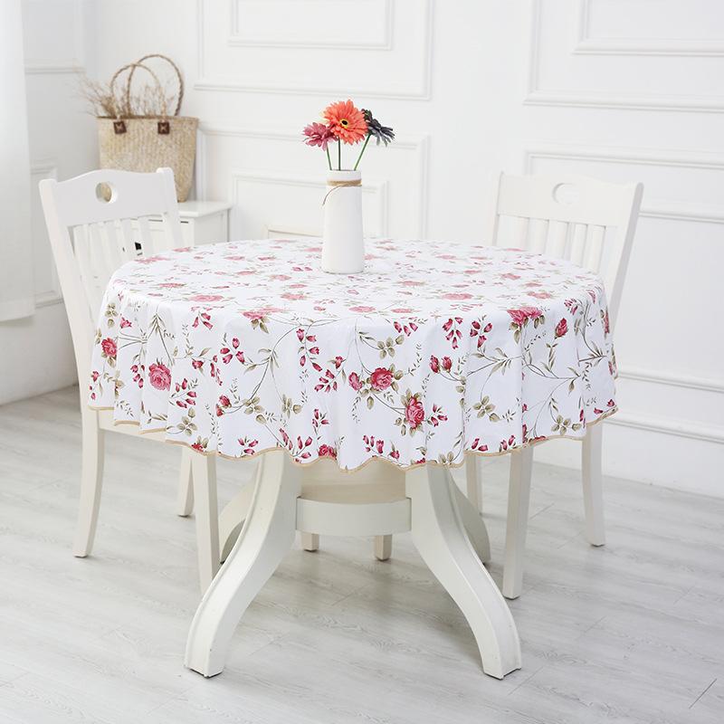 Pastoral Style Floral Pattern Pvc Round Table Cloth Oil-Proof Waterproof Plastic Tablecloth Home Dining Table Cover