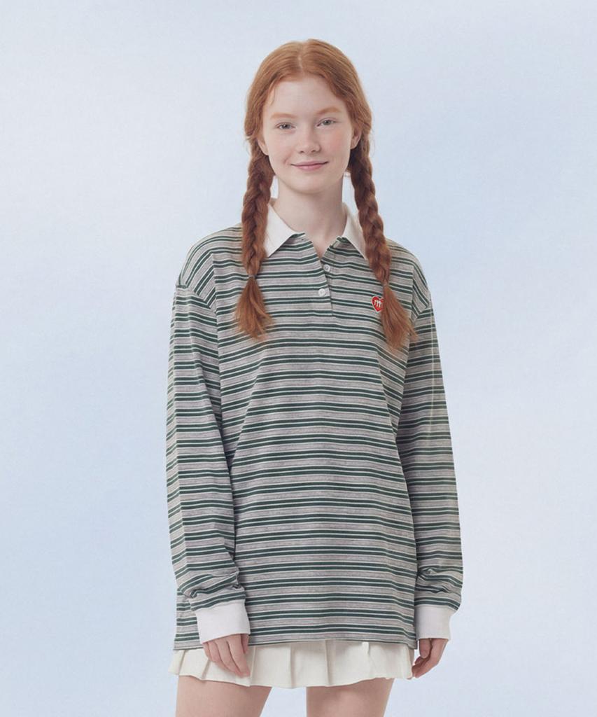 Maseumaluljeueopaeleol Multi Strip Collar Long Sleeve_Melange Gray