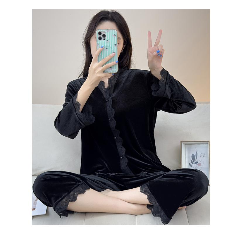 

Beautiful yarn velvet autumn and winter women s lace cardigan long-sleeved suit sexy and elegant can be worn outside M чёрный
