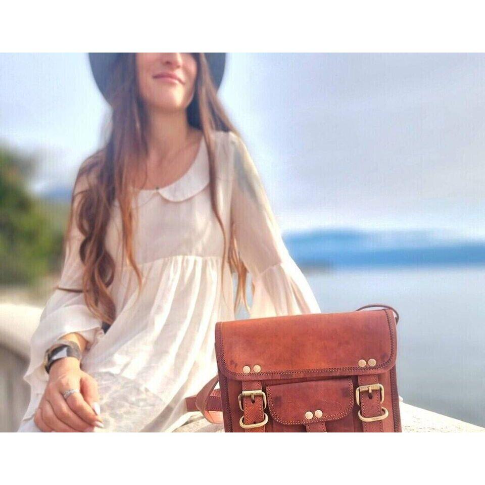 7X9 Goat 90S Leather Vintage Brown Messenger Bag Shoulder Bag Briefcase Handmad