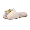 Thick-bottomed ethnic style fringed beaded fluffy slippers women's 2025 autumn new outer wear casual lazy one-word slippers
