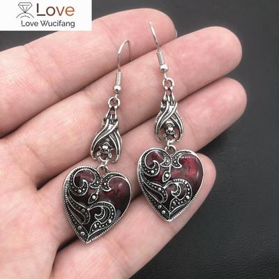 Gothic Mysteriöse Ohrringe Schmuck Blut Rose Herz-Förmigen Engel Anhänger Ohrringe Damen Retro Ohrringe