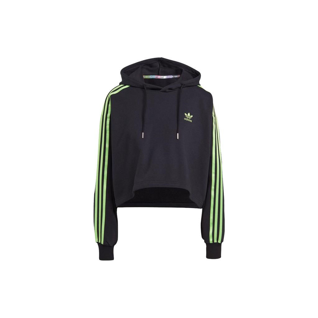 Adidas Originals Pride Crop Hoodie With Trefoil Logo Women Hoodies Black IU0050