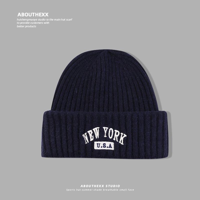 

Американская ретро вышитая буква шляпа для женщин осень и зима теплая вязаная шапка показывающая маленькое лицо шерстяная шапка мужская шапка-пуловер модная M（56-58cm）