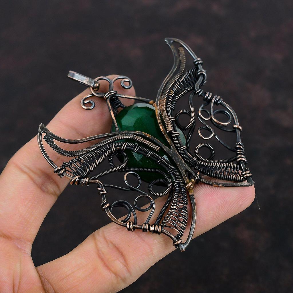Faceted Zambian Emerald Pendant Copper Wire Wrapped Pendant Handmade Jewelry Butterfly Pendant Gemstone Pendant Copper Jewelry Gifts For Her