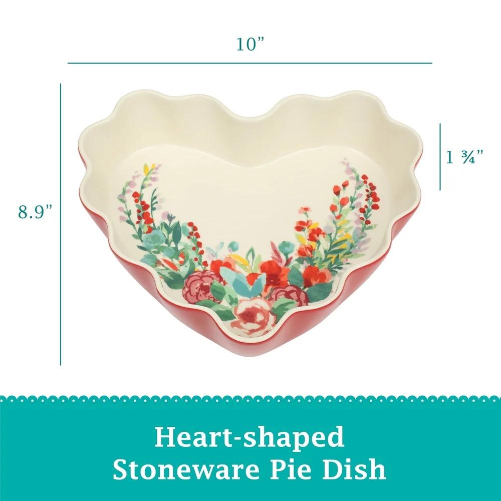 Heart Shaped Ceramic Pie Pan Stoneware Non Stick Dish Scalloped Edges Deep Dish Baker Oven to Table Dishwasher Safe Baking