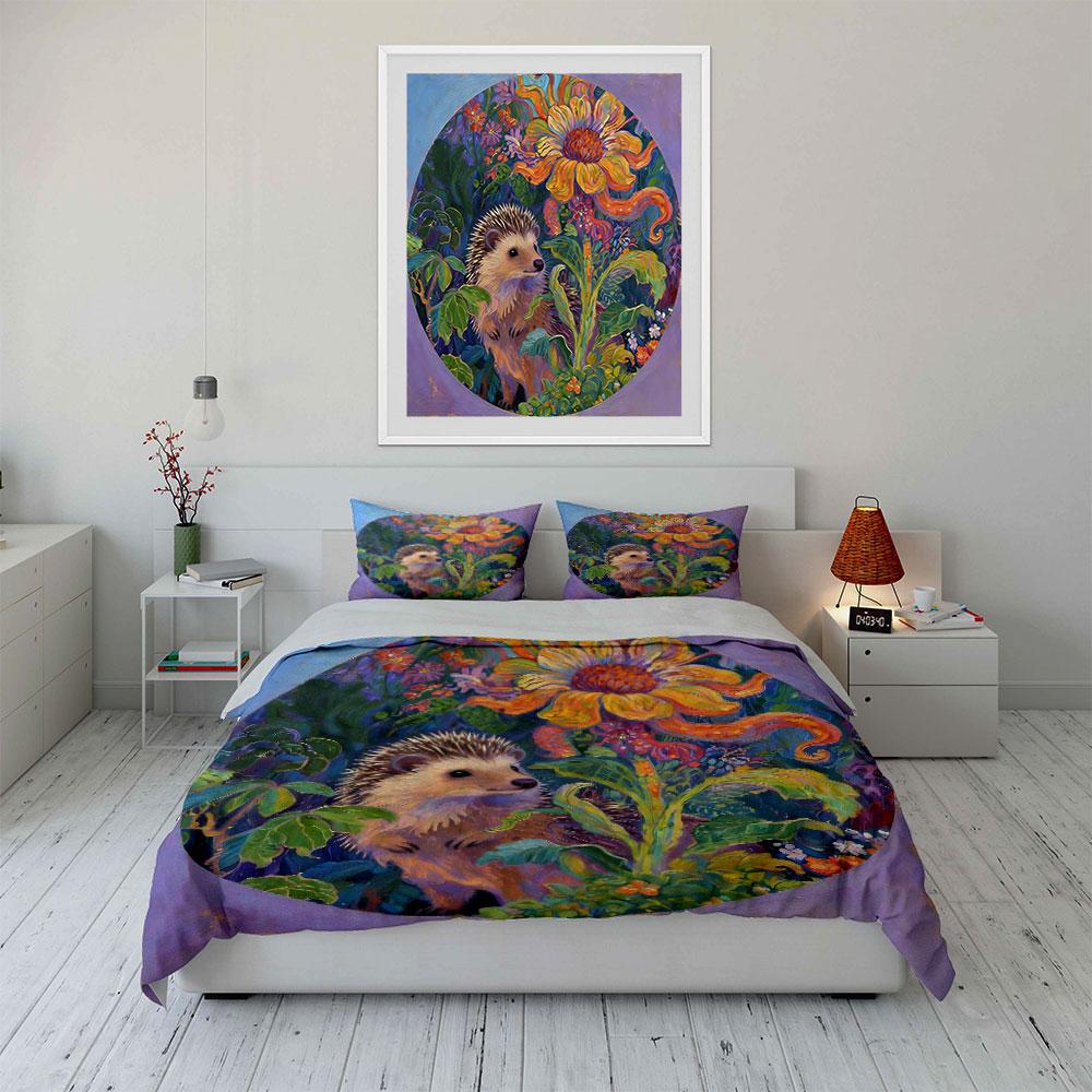 Floral Hedgehog Art Set Soft Comfortable Duvet Cover Bedding Set Included 1*Duvet Cover & 2*Pillowcases, Gift