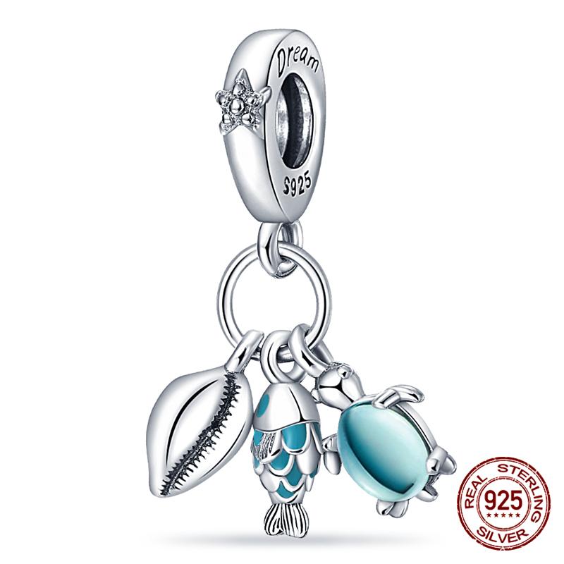 100% Genuine 925 Sterling Silver Ocean Collection Seashell Turtle and Heels Charm Beaded for Original  Bracelet Bracelet