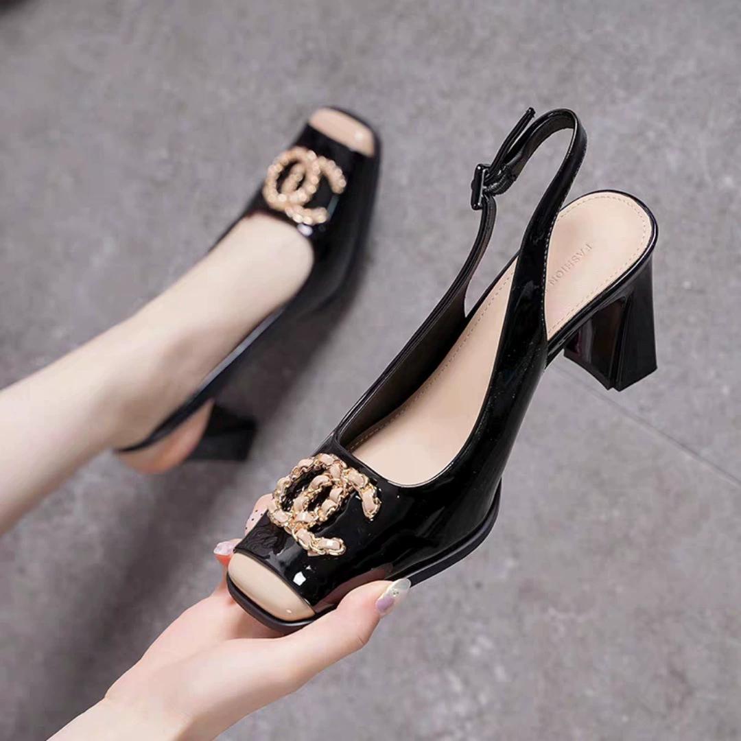 Женские летние ретро-сандалии Baotou с открытым задником элегантные босоножки на французском толстом каблуке темпераментные босоножки 40 чёрный 2659₽