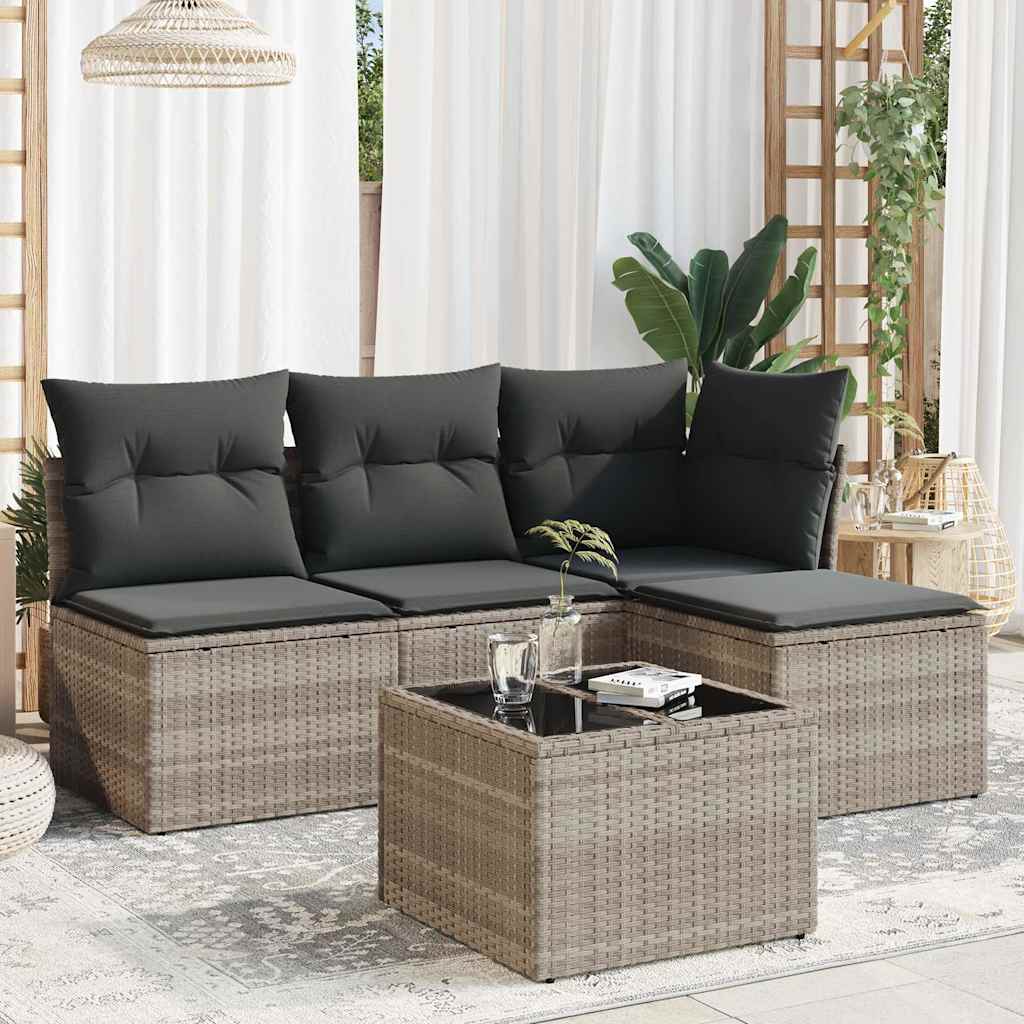 Vidaxl 5-Cz. Conjunto de Muebles de Jardín, Cojines, Ratán Pe Gris Claro