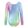 Kids Girls' Long Sleeve Ballet Gymnastics Leotard High Stretch Gradient Print Sparkly Tumbling Dancewear Bodysuit For 5-12 Years