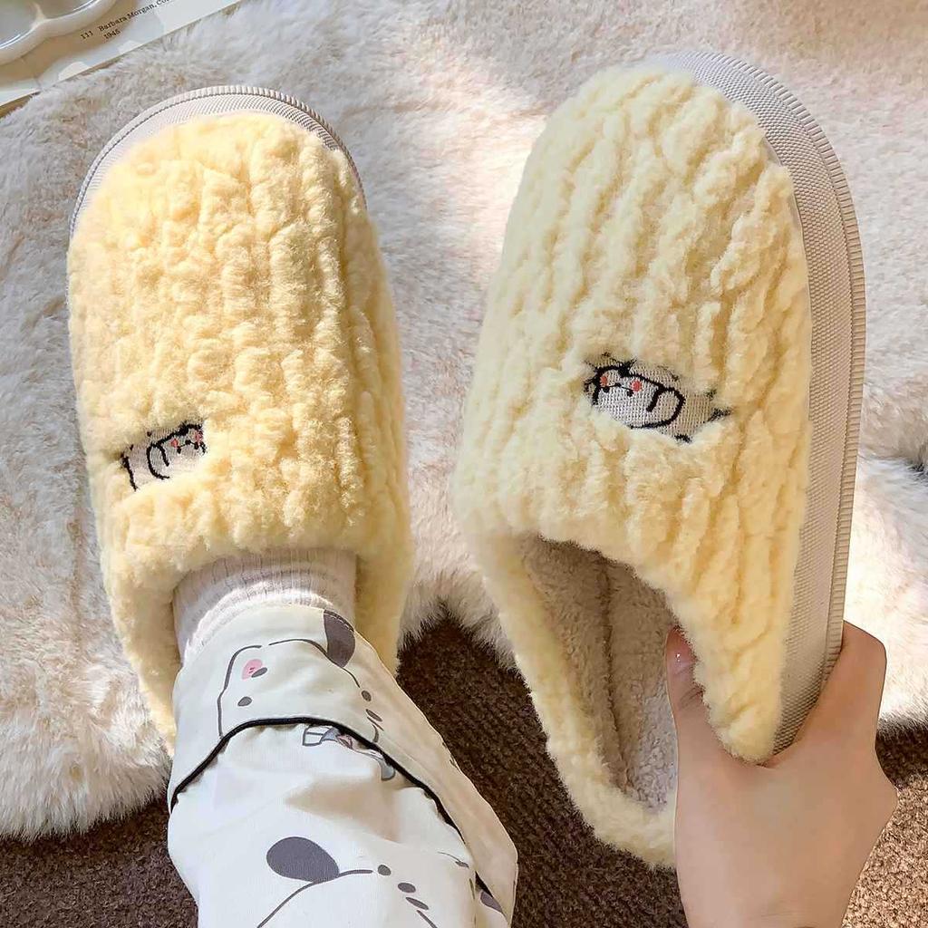 Fashion Fashionable Warm Indoor Slippers Men Household Plush Winter Couples Cartoon Personality Anti Slip Soft Bottom Cotton Shoes 2024