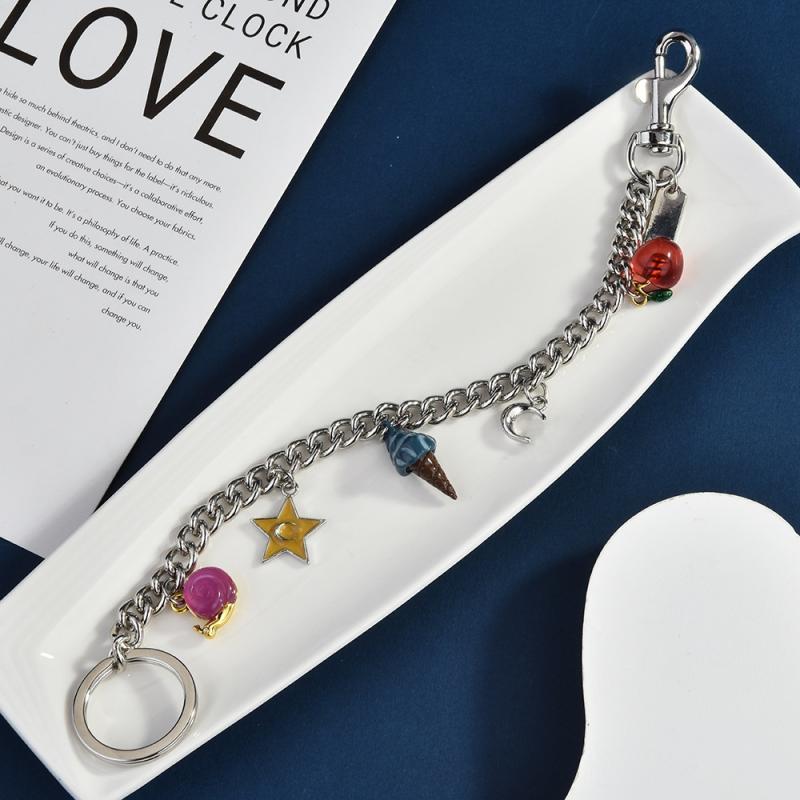 1Pc Shining Cartoon Keychain Bag Chain Colorful  Car Key Chain Metal Key Ring Exquisite Gifts Souvenirs Car Pendant