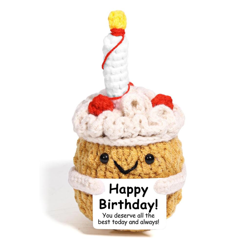 Funny Positive Crochet Shark Doll Desktop Ornament Handmade Cheer Emotional Support Positive Shark with Card Home Party Decor