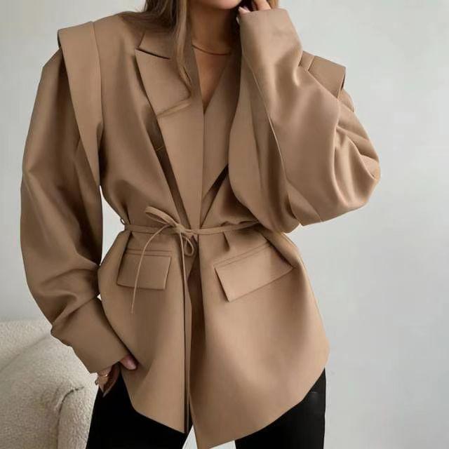 2025 Autumn/Winter Women s V-neck Lace-up Slimming Jacket - European & American Fashion 2XL розового золота