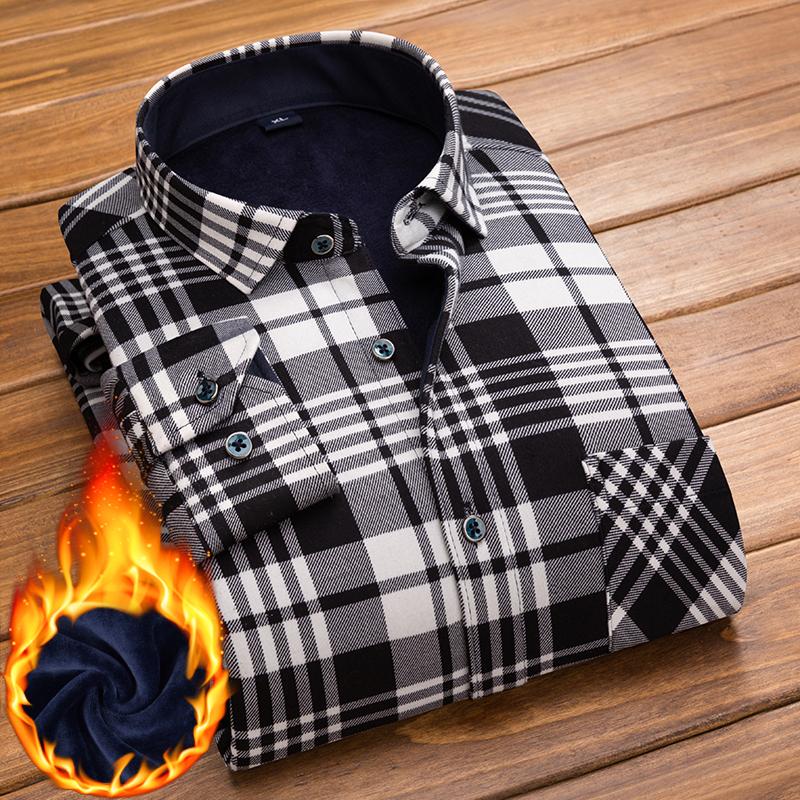 Winter Men Shirt Plaid Flannel Thick Warm Long Sleeve Fleece Autumn  Dress Flannel Formal Shirt Fashion Casual Slim Fit Pocket