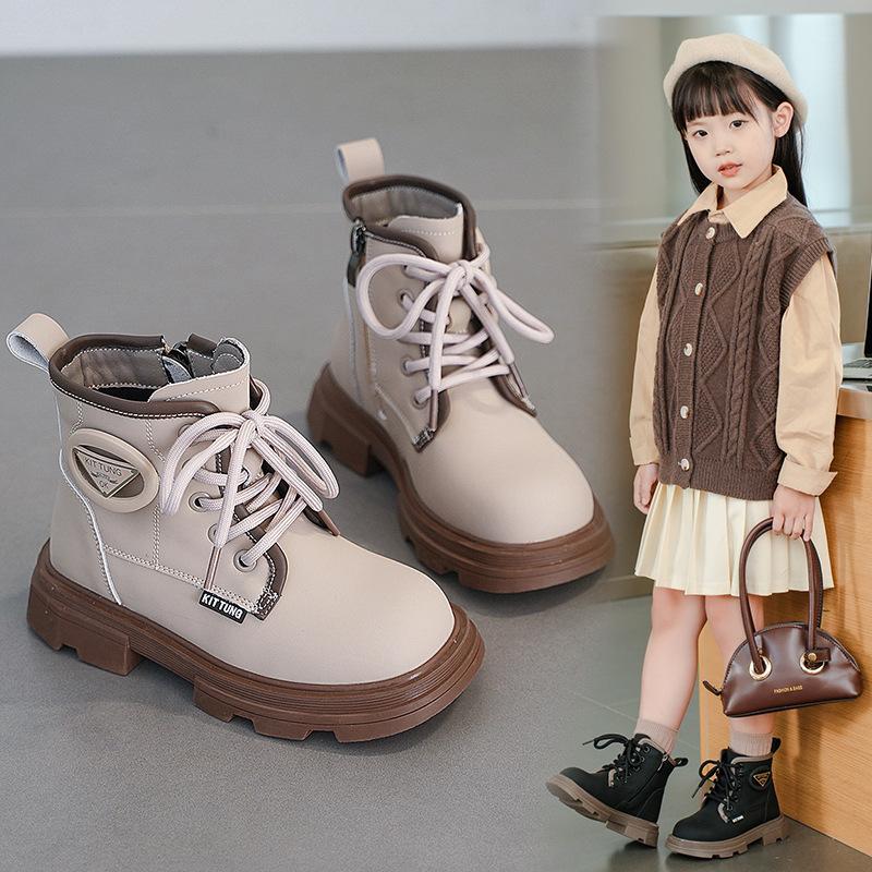 New children's leather boots,  velvet girls' boots