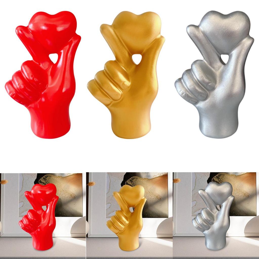 Hand Gesture Heart Finger Statue Love Gesture Sculpture Resin Figurine for Bar Nightstands Fireplace Bedroom Valentine's Day