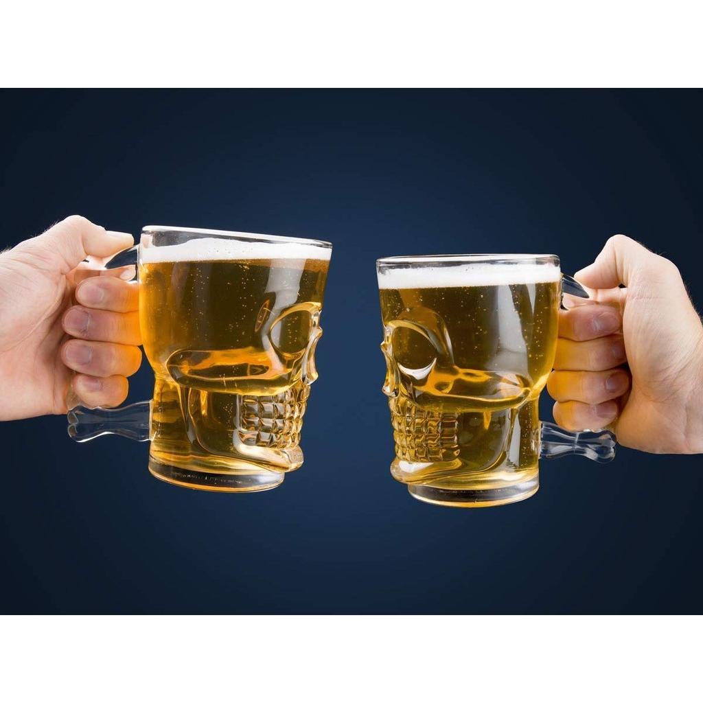 Italian Premium Glass Skull Beer Mug for Home , Bar ( CLEAR , 520ML , 2 Pieces )