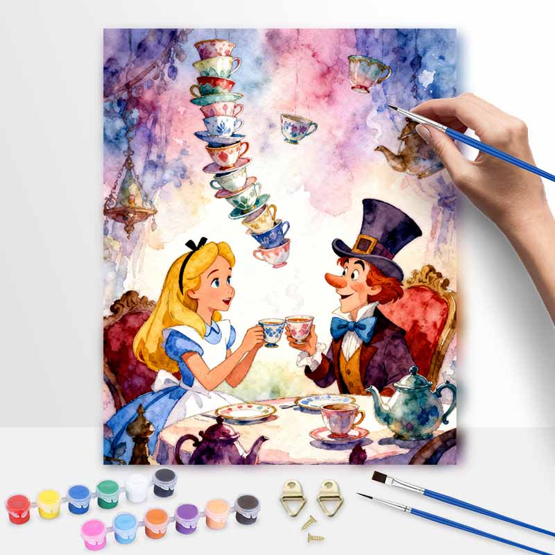 Disney Digital Oil Painting Diy Oil Painting Hand Painting Living Room Bedroom Decoration Painting Alice Tea Party Fantasy