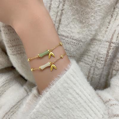 Sterling Silver S925 Silver Bracelet, National Trend Rising White Jade Bamboo Bracelet, Exquisite Hetian Jade Bamboo Leaf Bracelet