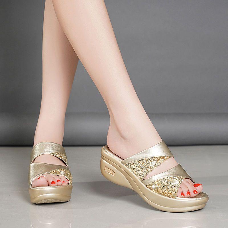 

Ladies Summer Sandals Thick Bottom Muffin Slope Heel Women s Fish Mouth Cool Slippers Mom Shoes