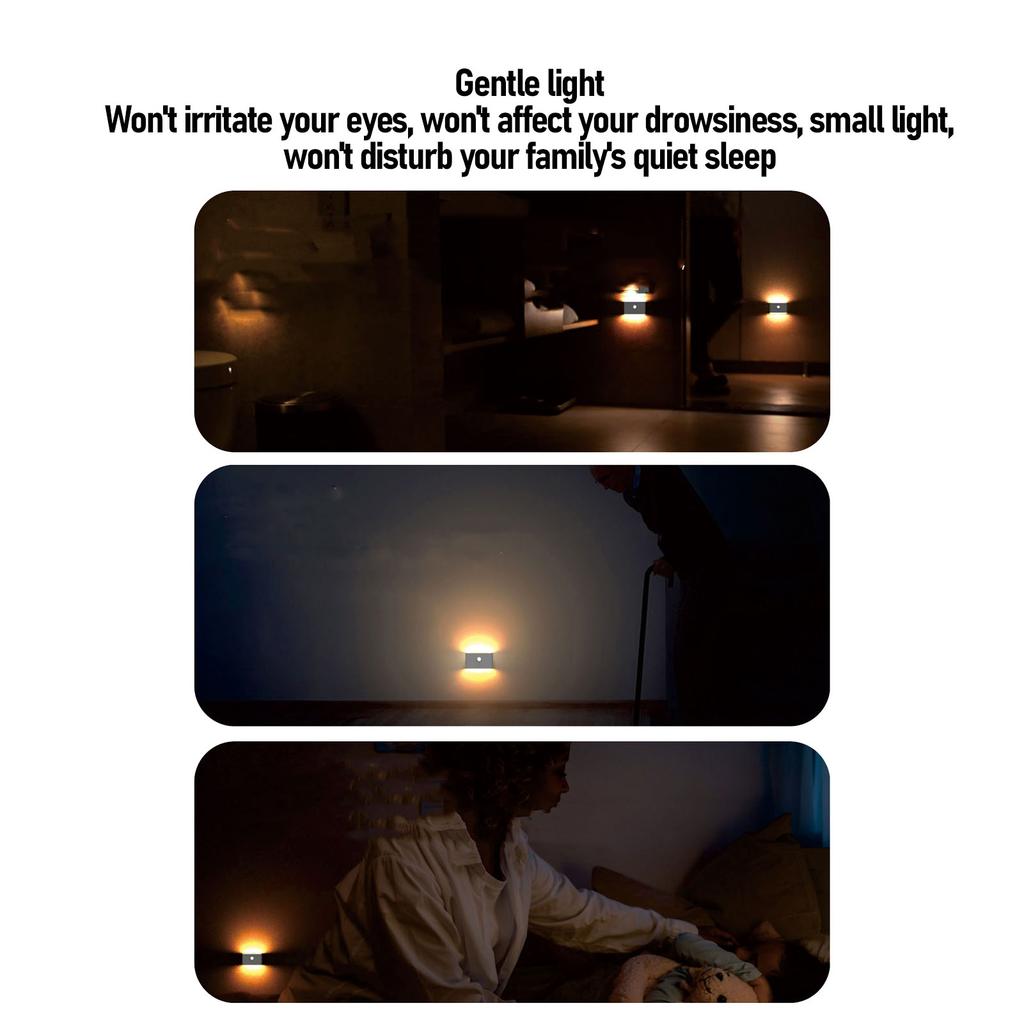 4PCS LED Motion Sensor Night Light 2700K Type C Rechargeable Magnetic Double Side Lighting Motion Activated Night Light for Hallway Stairs Bedroom
