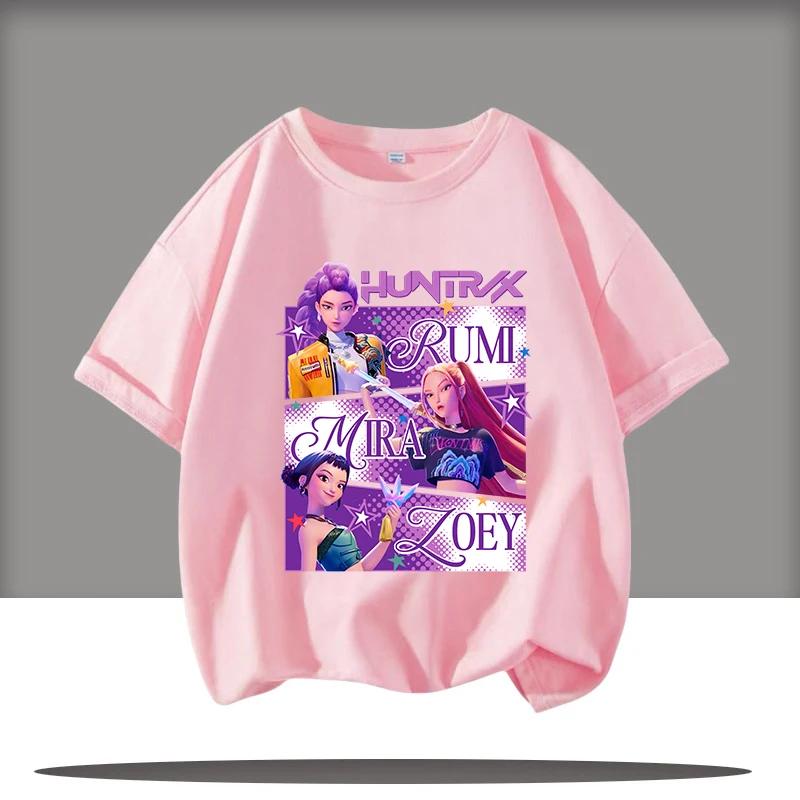 

K-pop Охотник на демонов Мультяшный Аниме Периферийный Принт Детская Футболка с Круглым Вырезом Модная Удобная для Девочек 130