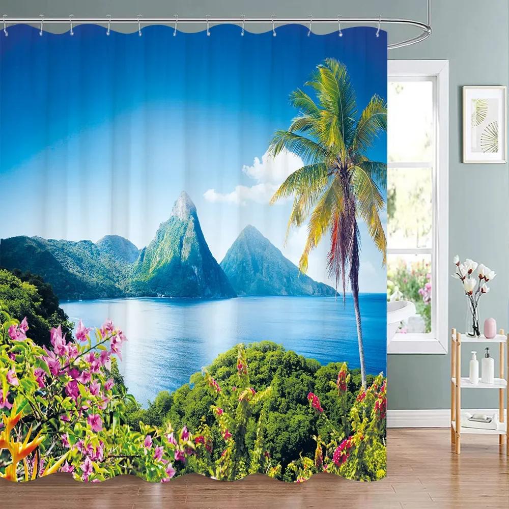 

Nature Scenery Shower Curtain Waterfall Forest Landscape Polyester Fabric Washable Shower Curtain Bathroom Decoration W60H190(CM)-1 Pcs