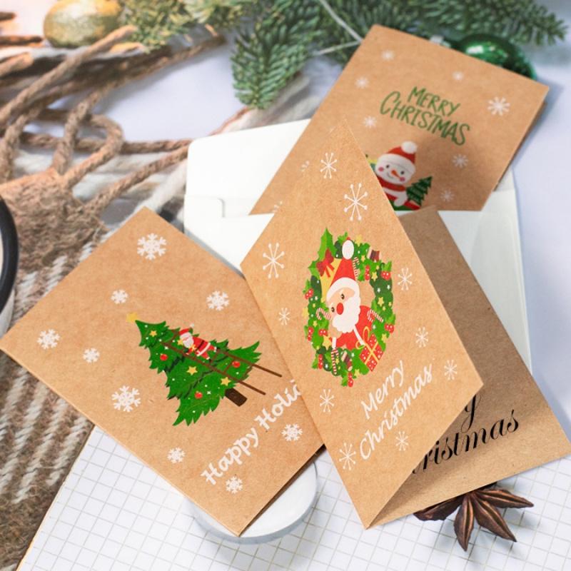 6pcsChristmas Greeting Card Set Kraft Paper Party Blessing Card Message Card Invitation Letter Envelope Sticker