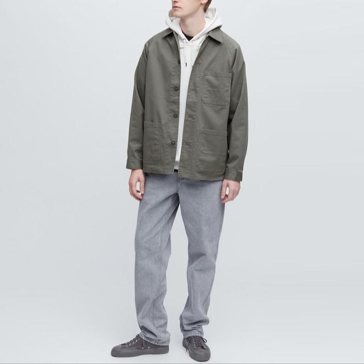 Uniqlo SS23 Solid Color Single-Breasted Lapel Casual Jacket Unisex Jackets Olive 458182-56