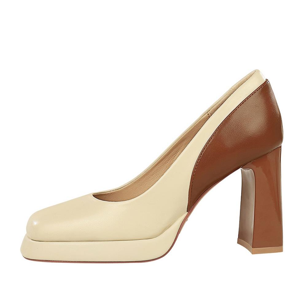 Shanggui Super Girl High Heels Thick Heels Color Blocked Single Shoes
