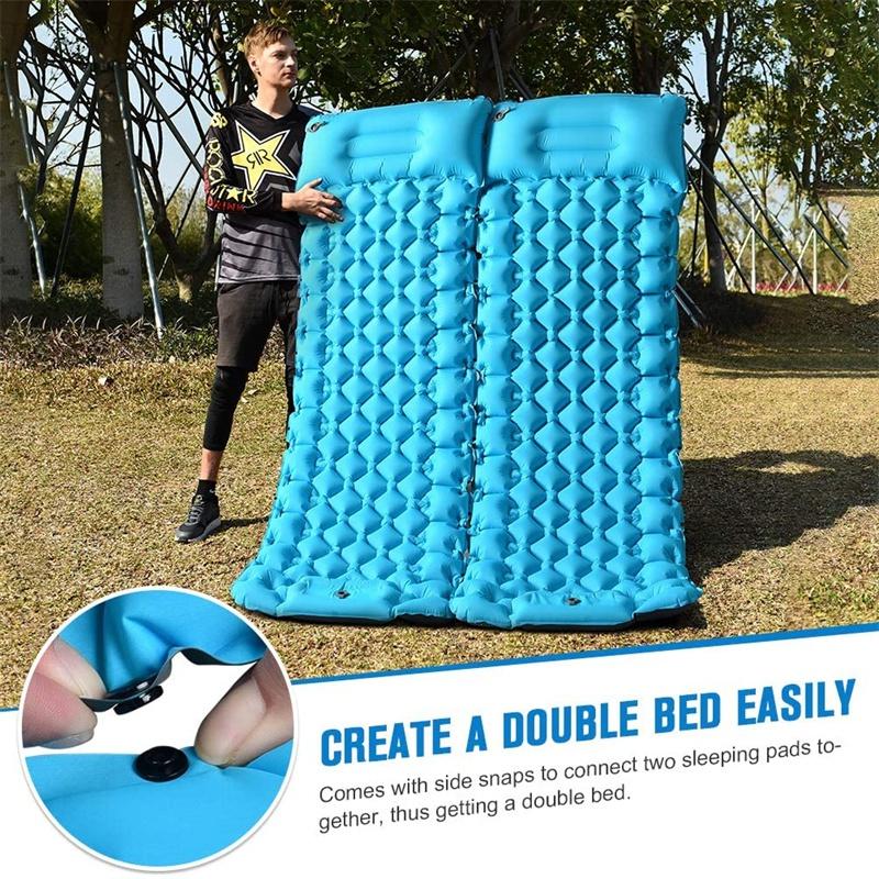 Saltea de camping gonflabilă pentru dormit cu pernă, presă de picioare, saltele de dormit ultraușoare, durabile și impermeabile, saltea de camping