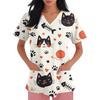 Women's Casual Short-Sleeve Cute Animal Print V-Neck Pocket Workwear Top