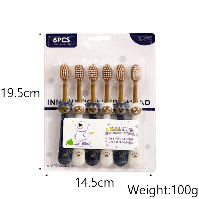 Value Pack Six Children's Toothbrushes Household Soft Bristle Cleaning Brush Preventing Tooth Decay Cartoon Bear Brush Handle