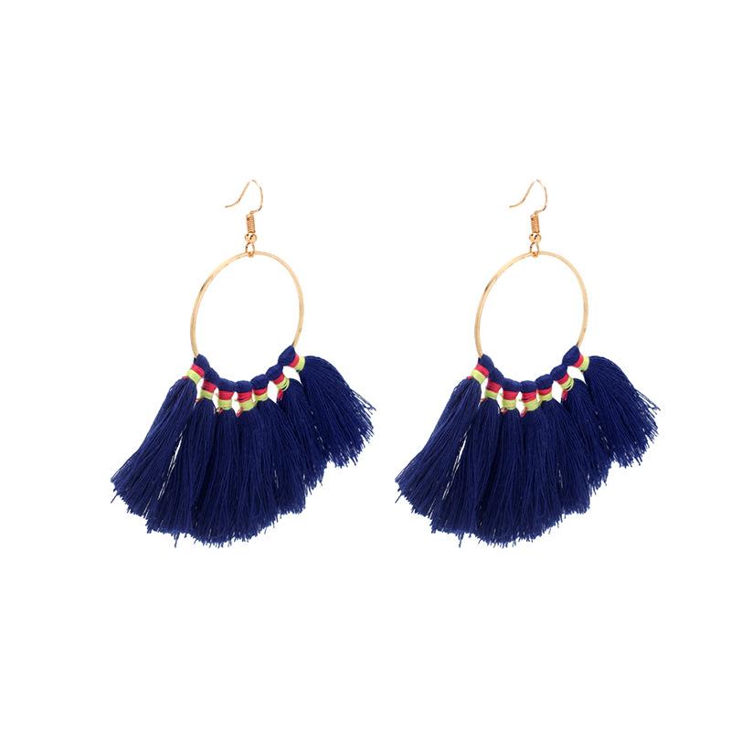 ins cold wind geometric large circle fringed earrings, the same bohemian French temperament earrings