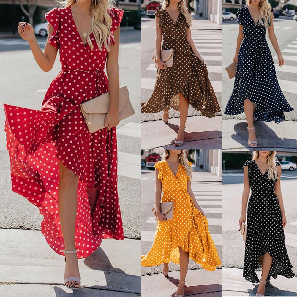 

Женские точки Boho мини платье леди Бич летние Sundrss макси платье