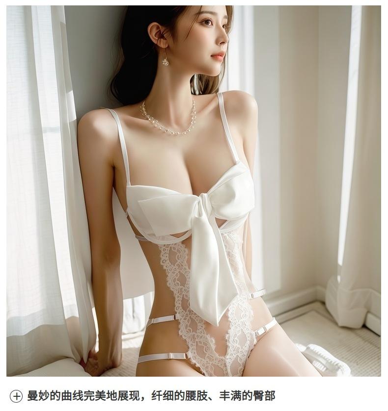Sex underwear, no-take nightgown, sexy bow, small chest, passion, open file, temptation onesie, women's large size pure perspective